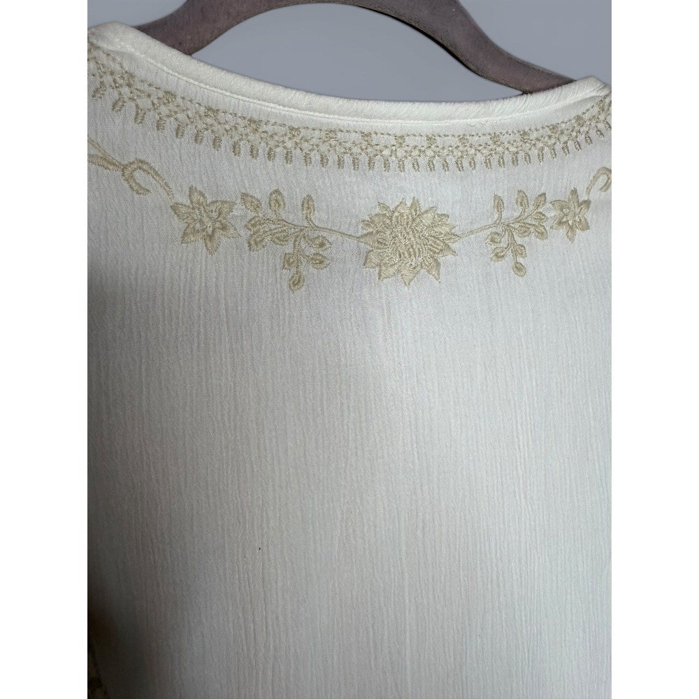 J. Jill White Crinkle Gauze Embroidered Beaded Sleeveless Midi Dress Womens XS - Picture 6 of 9